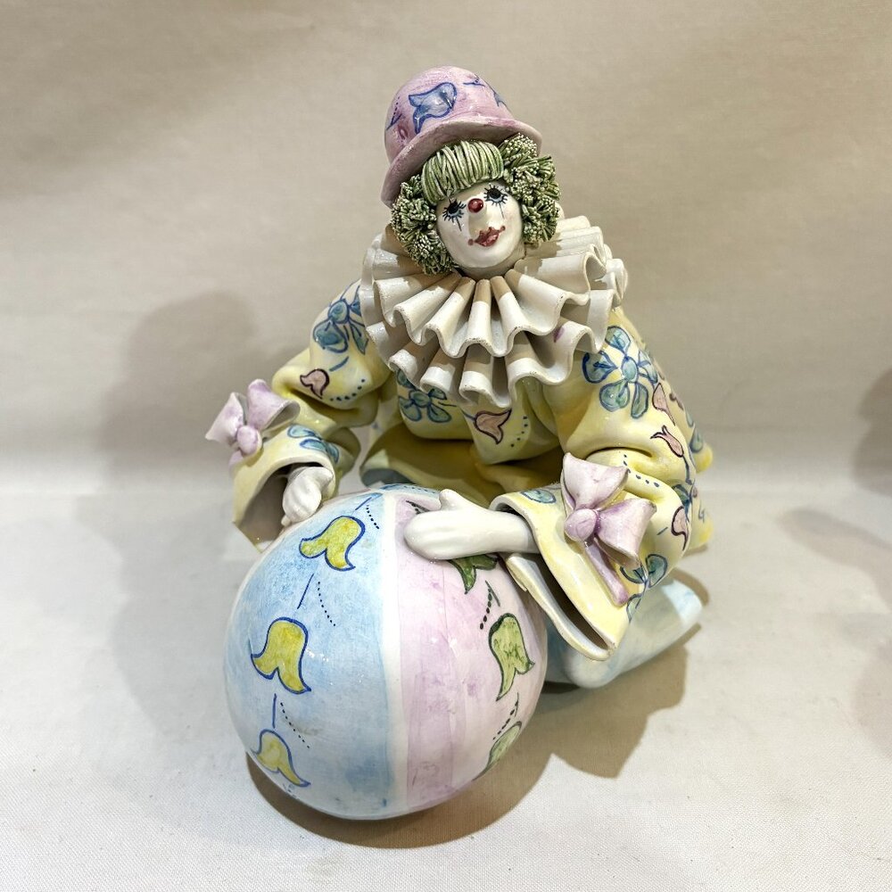 Porcelain Pierrot Clown Holding Ball Hand Made in Italy for Gumps San Francisco